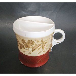 Vintage Shaving Mug Red Gold Accents Bird Design Cup